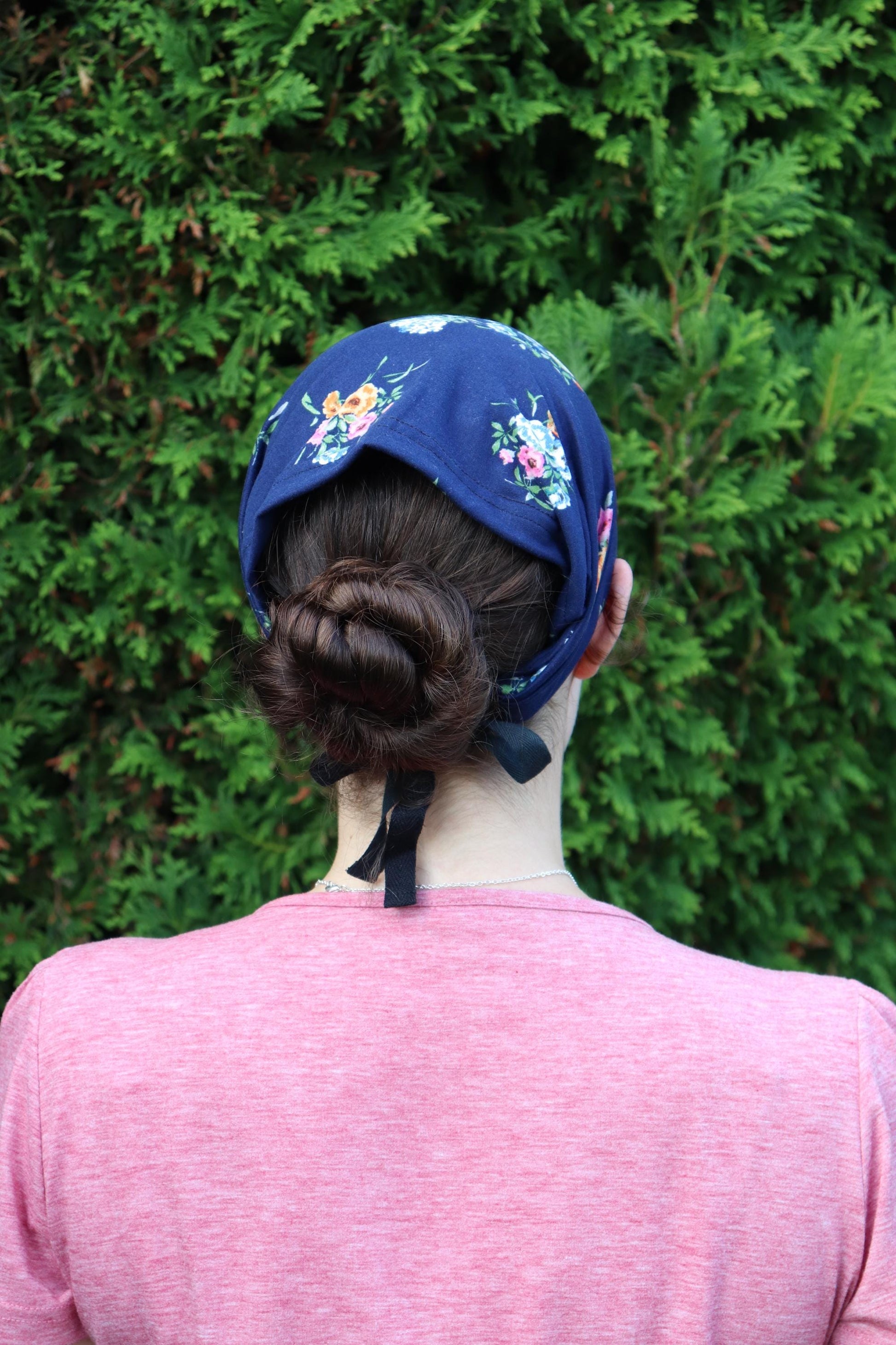 Navy Floral Brushed Knit - 8 inch Headband Headcovering