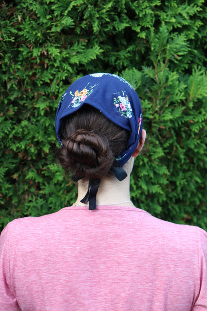 Navy Floral Brushed Knit - 8 inch Headband Headcovering
