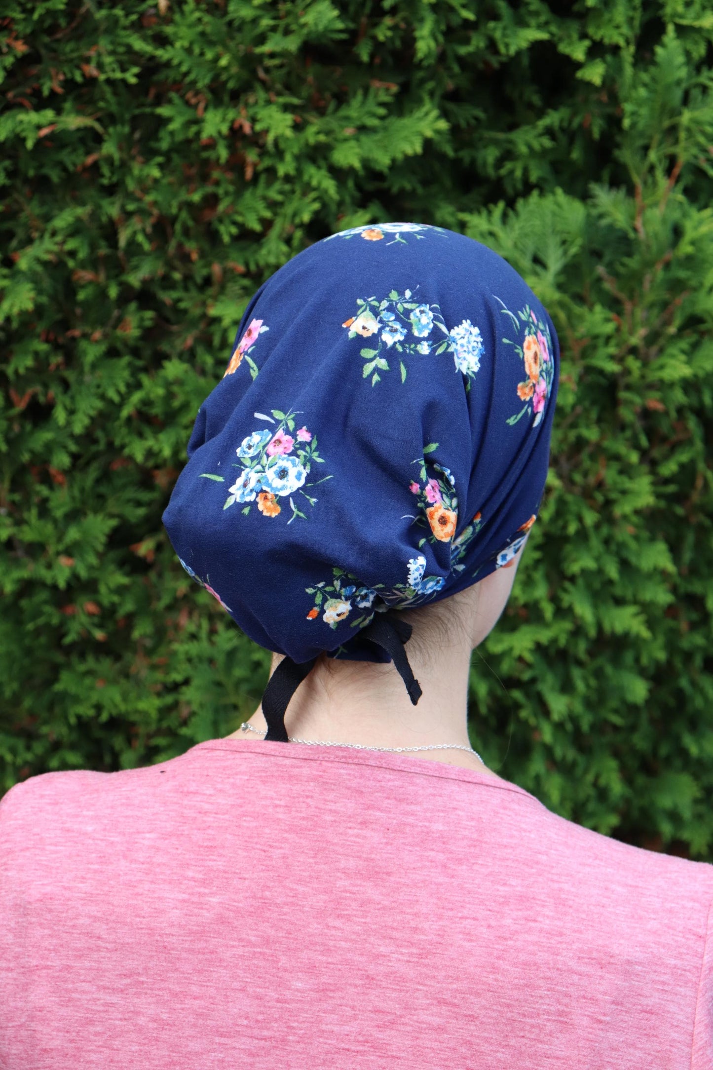Navy Floral Brushed Knit - Full Coverage Headwrap Headcovering