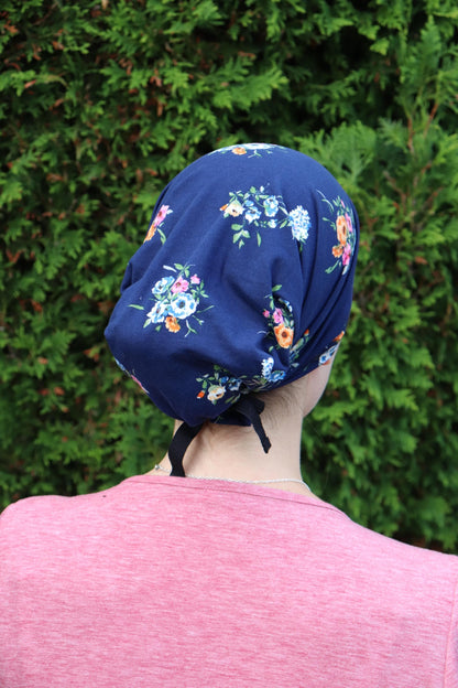 Navy Floral Brushed Knit - Full Coverage Headwrap Headcovering