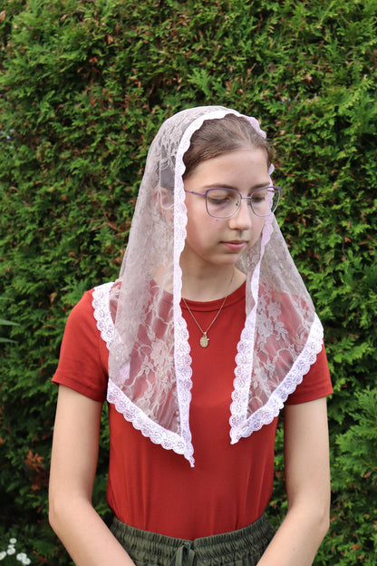 Taupe Stretch Lace Triangle Chapel Veil Mantilla