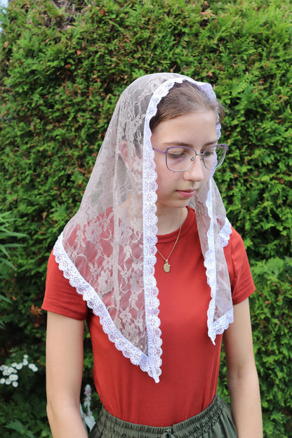 Taupe Stretch Lace Triangle Chapel Veil Mantilla