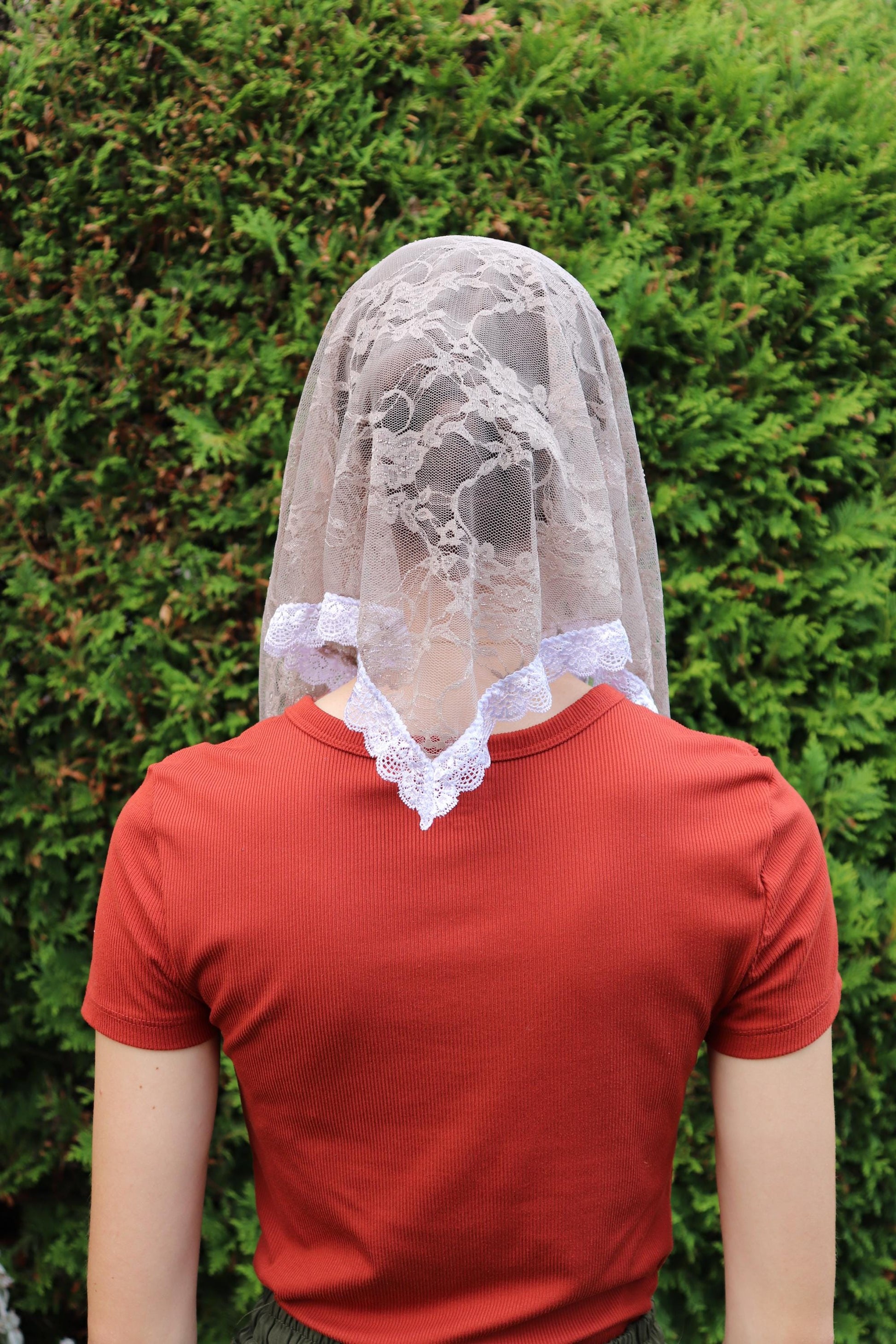 Taupe Stretch Lace Triangle Girl's Veil