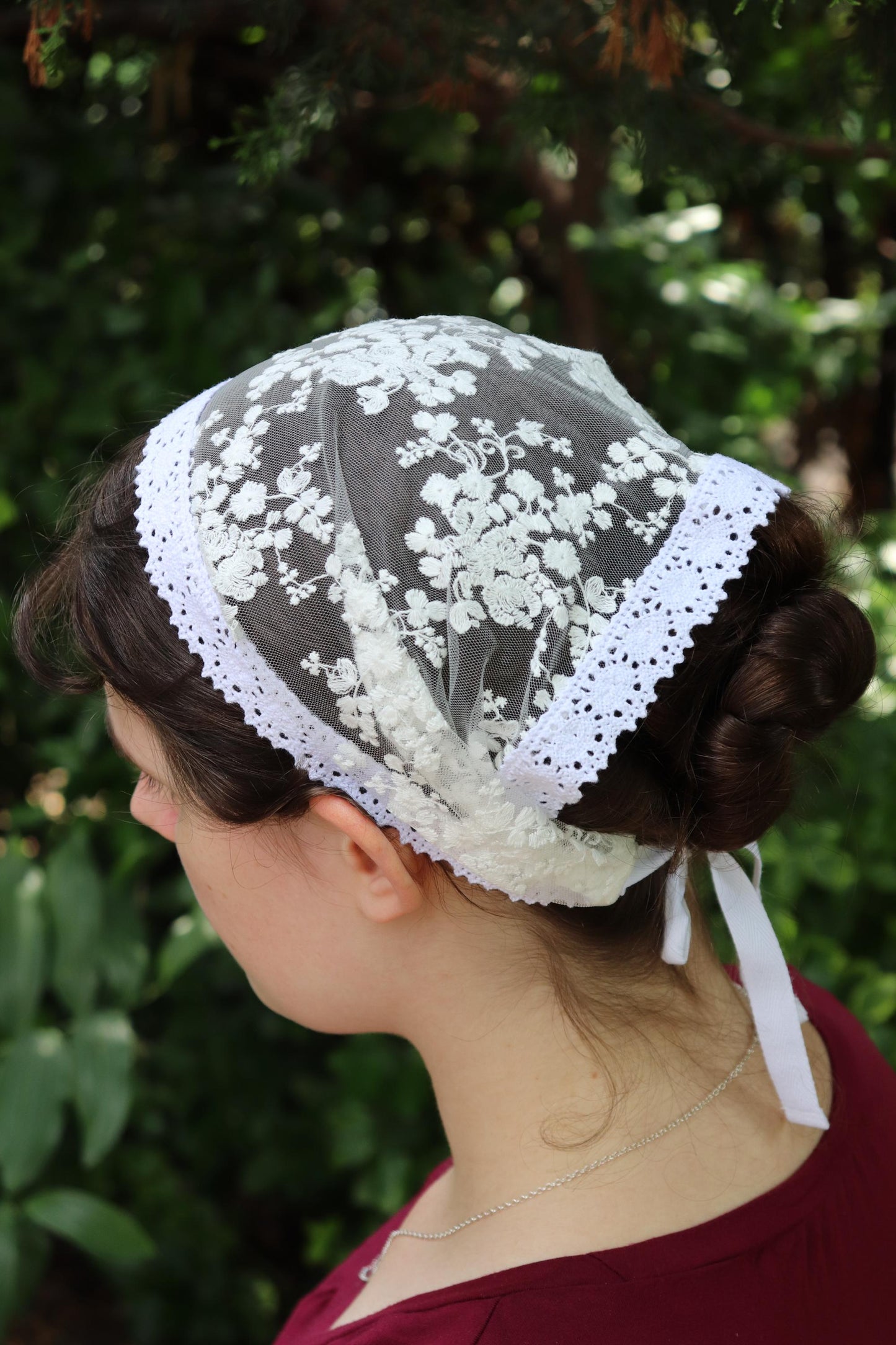 White Cotton Embroidered Lace Wide Headband Headcovering