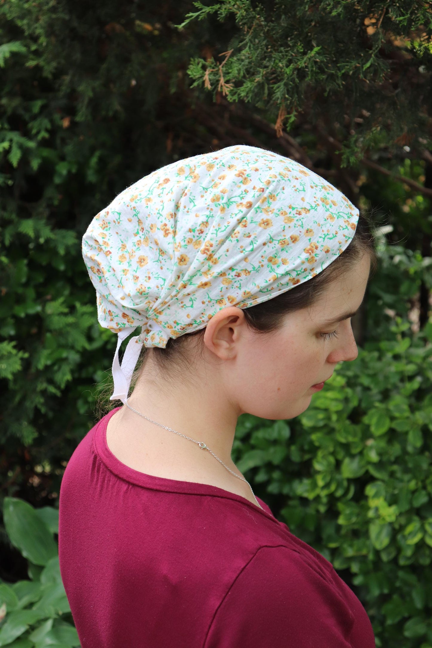 Golden Yellow Cotton Floral - Full Coverage Headwrap Headcovering