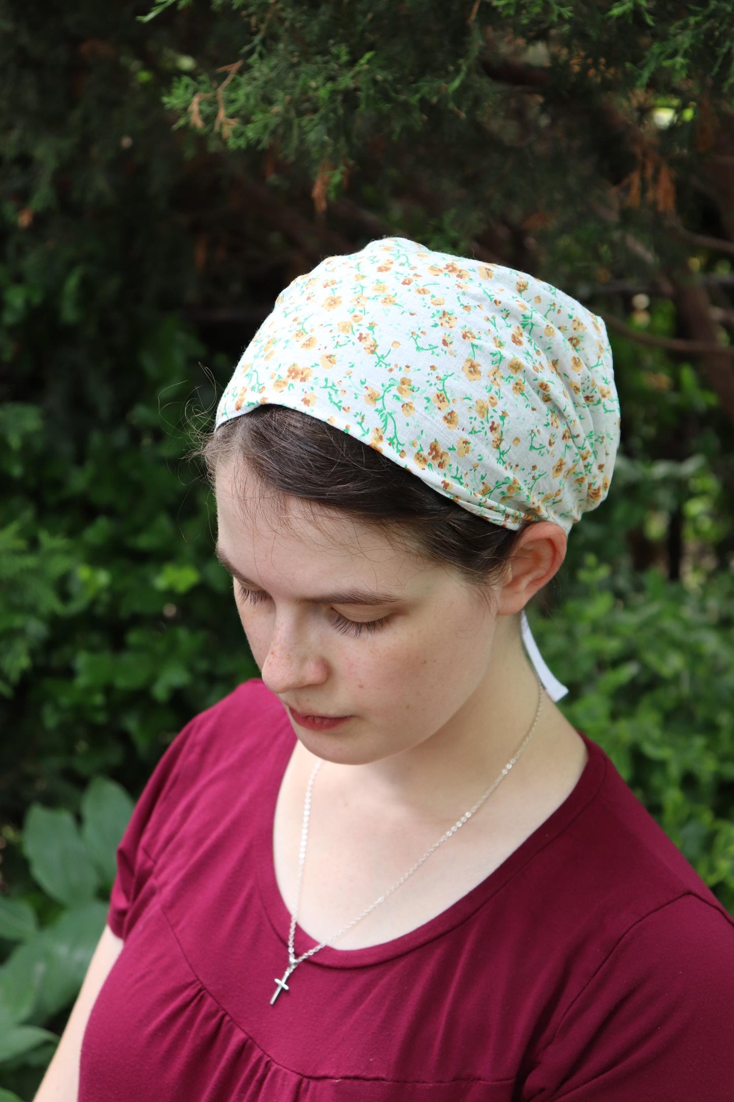 Golden Yellow Cotton Floral - Full Coverage Headwrap Headcovering