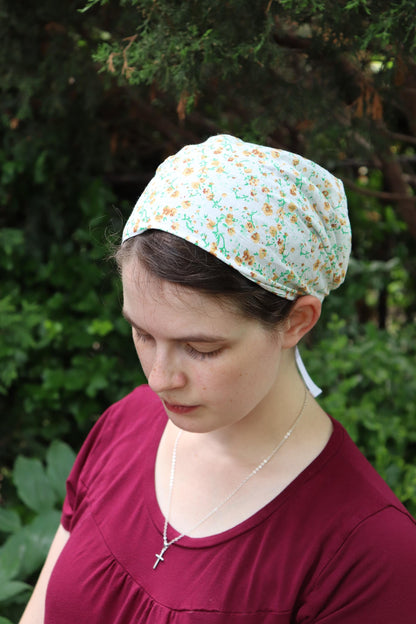 Golden Yellow Cotton Floral - Full Coverage Headwrap Headcovering