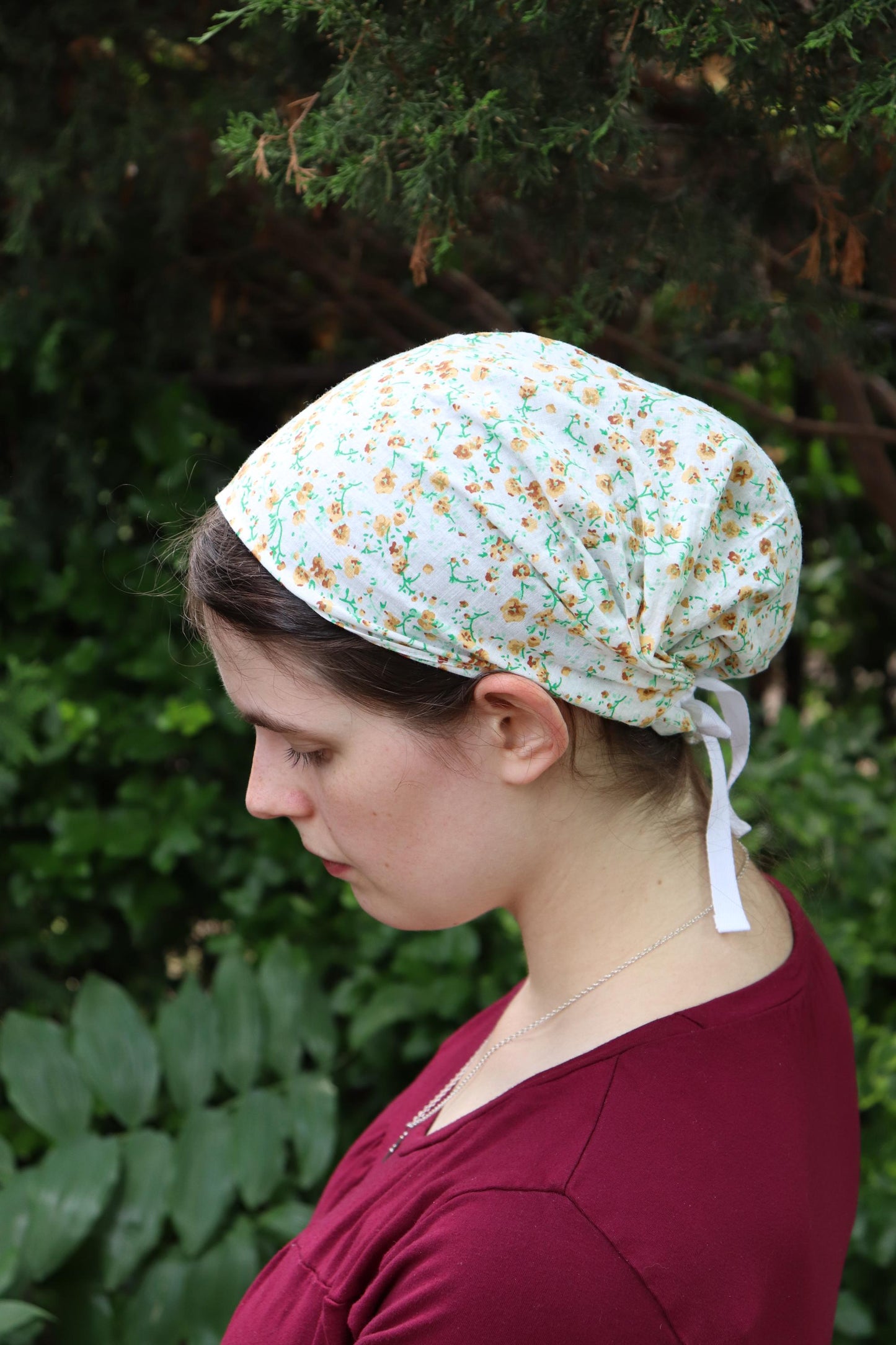 Golden Yellow Cotton Floral - Full Coverage Headwrap Headcovering