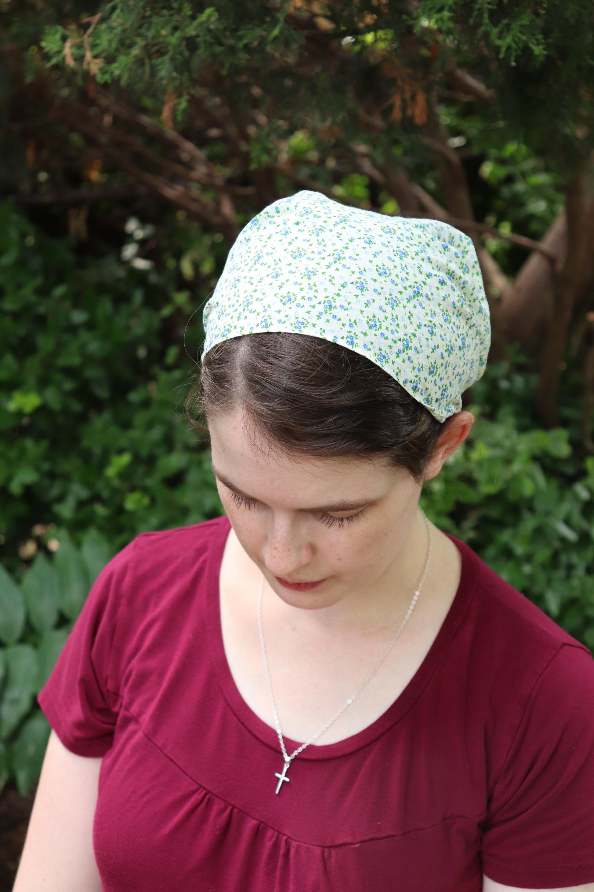 Blue Cotton Floral - Full Coverage Headwrap Headcovering