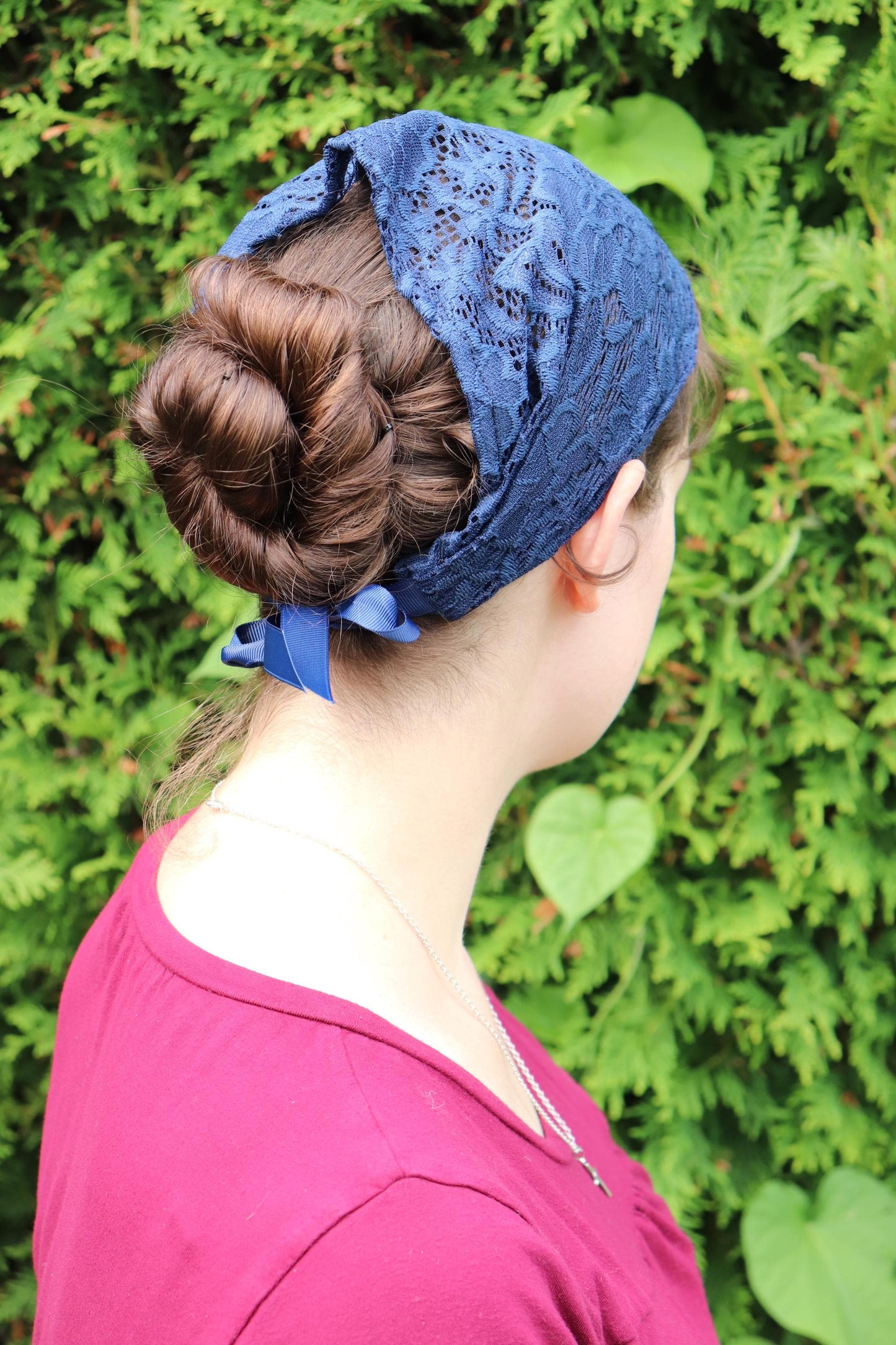 Navy Stretch Lace - 7 inch Headband Headcovering