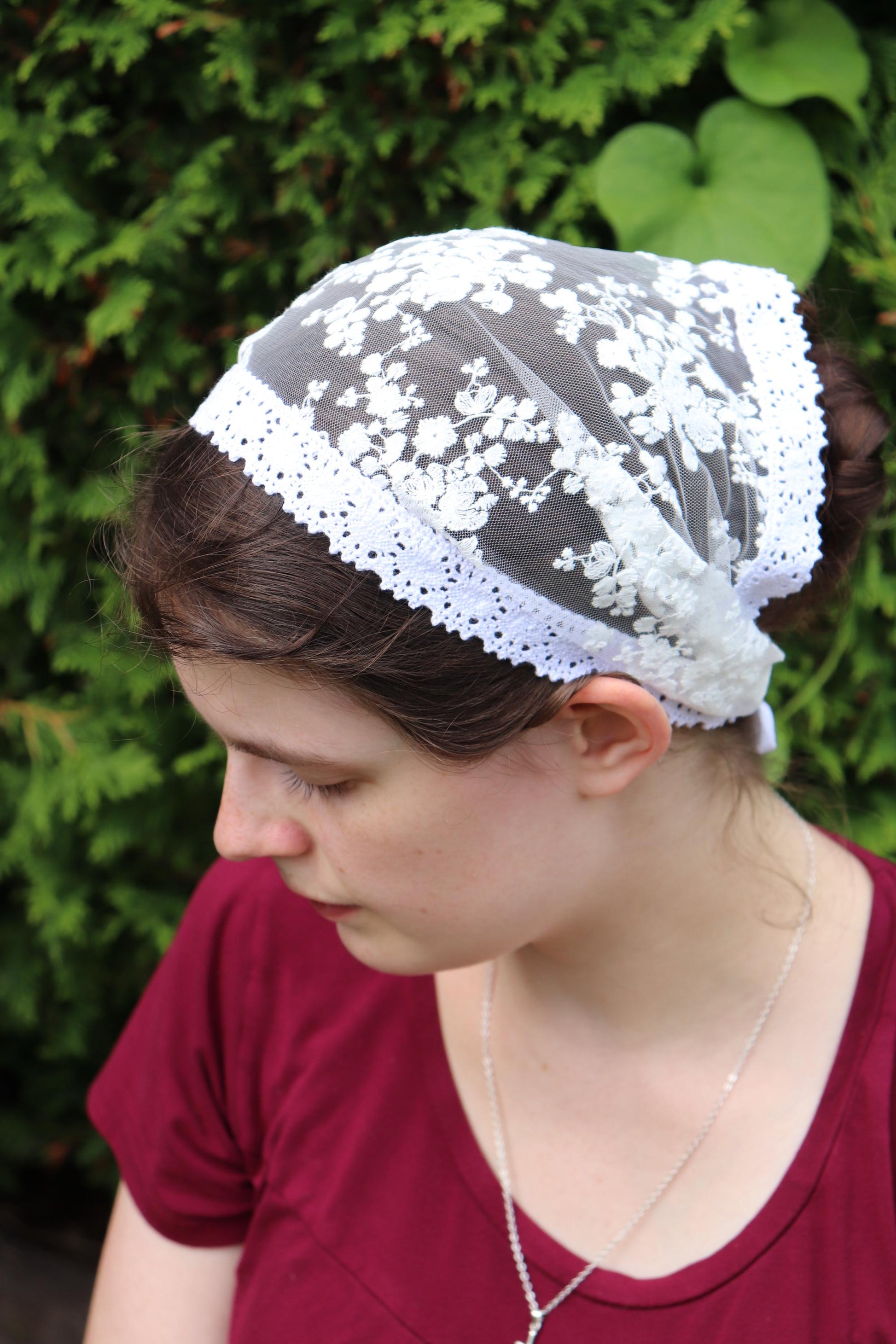 White Cotton Embroidered Lace Wide Headband Headcovering