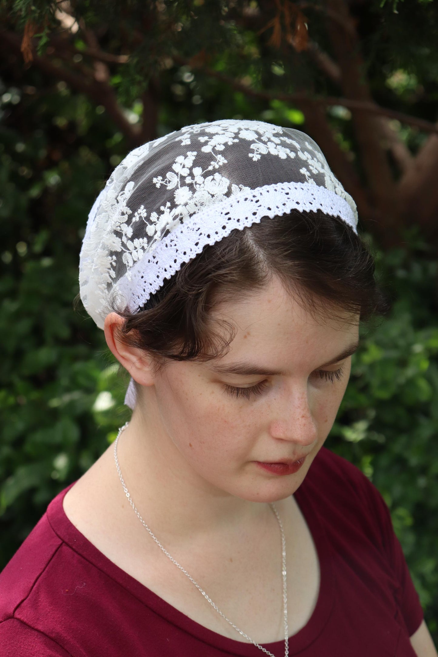 White Cotton Embroidered Lace Wide Headband Headcovering