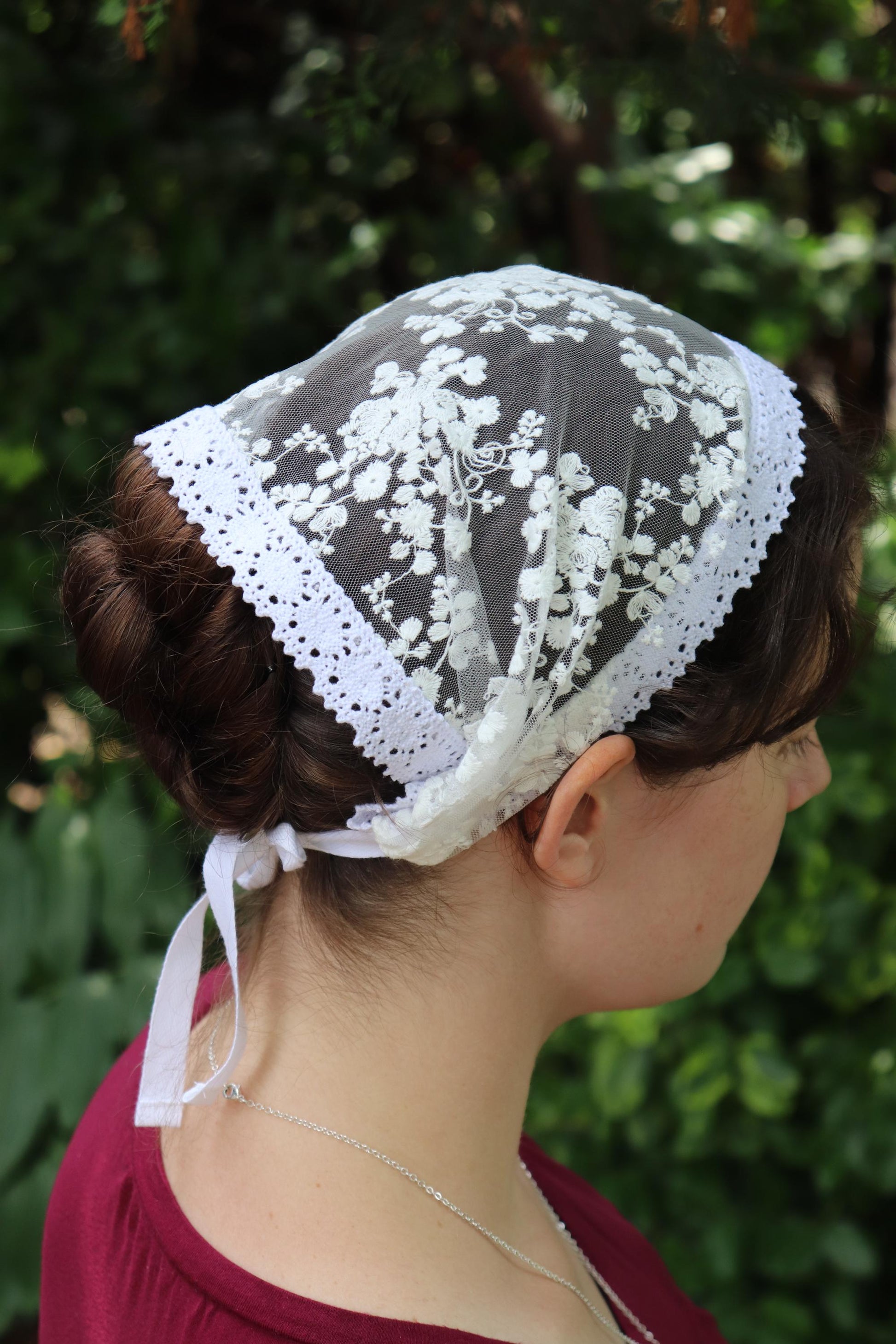 White Cotton Embroidered Lace Wide Headband Headcovering