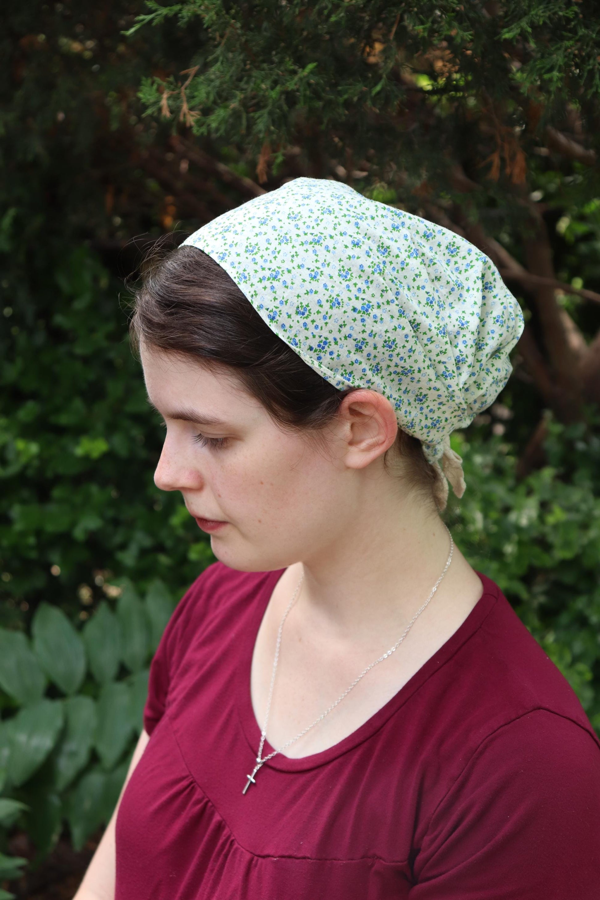 Blue Cotton Floral - Full Coverage Headwrap Headcovering