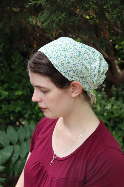 Blue Cotton Floral - Full Coverage Headwrap Headcovering