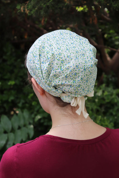 Blue Cotton Floral - Full Coverage Headwrap Headcovering