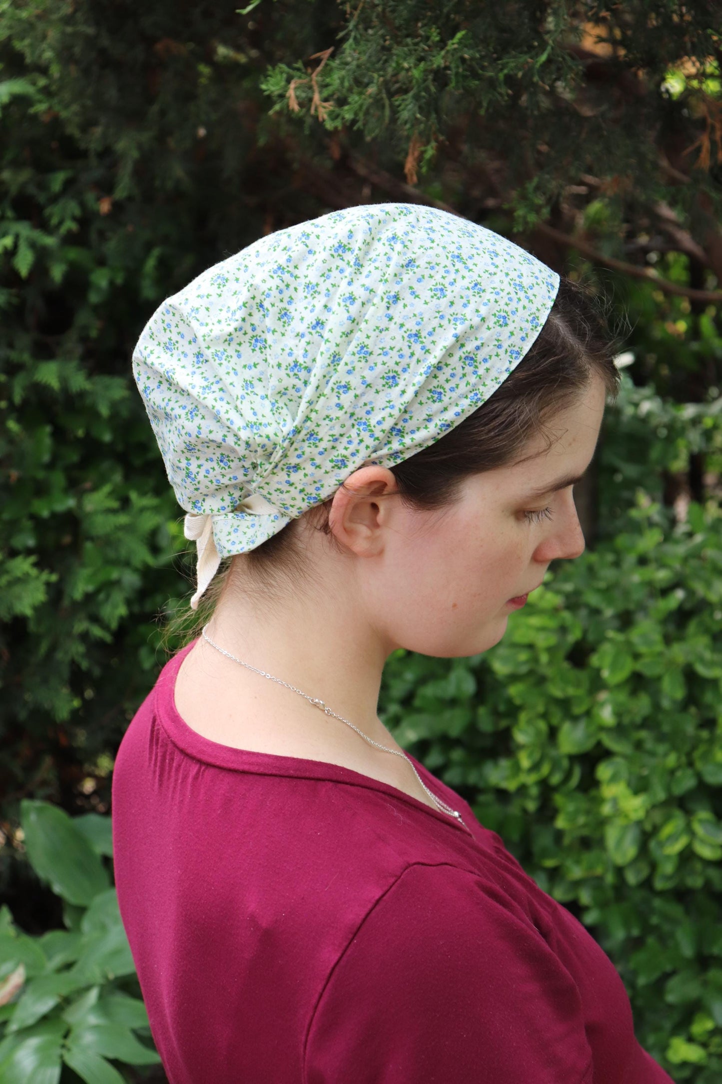 Blue Cotton Floral - Full Coverage Headwrap Headcovering